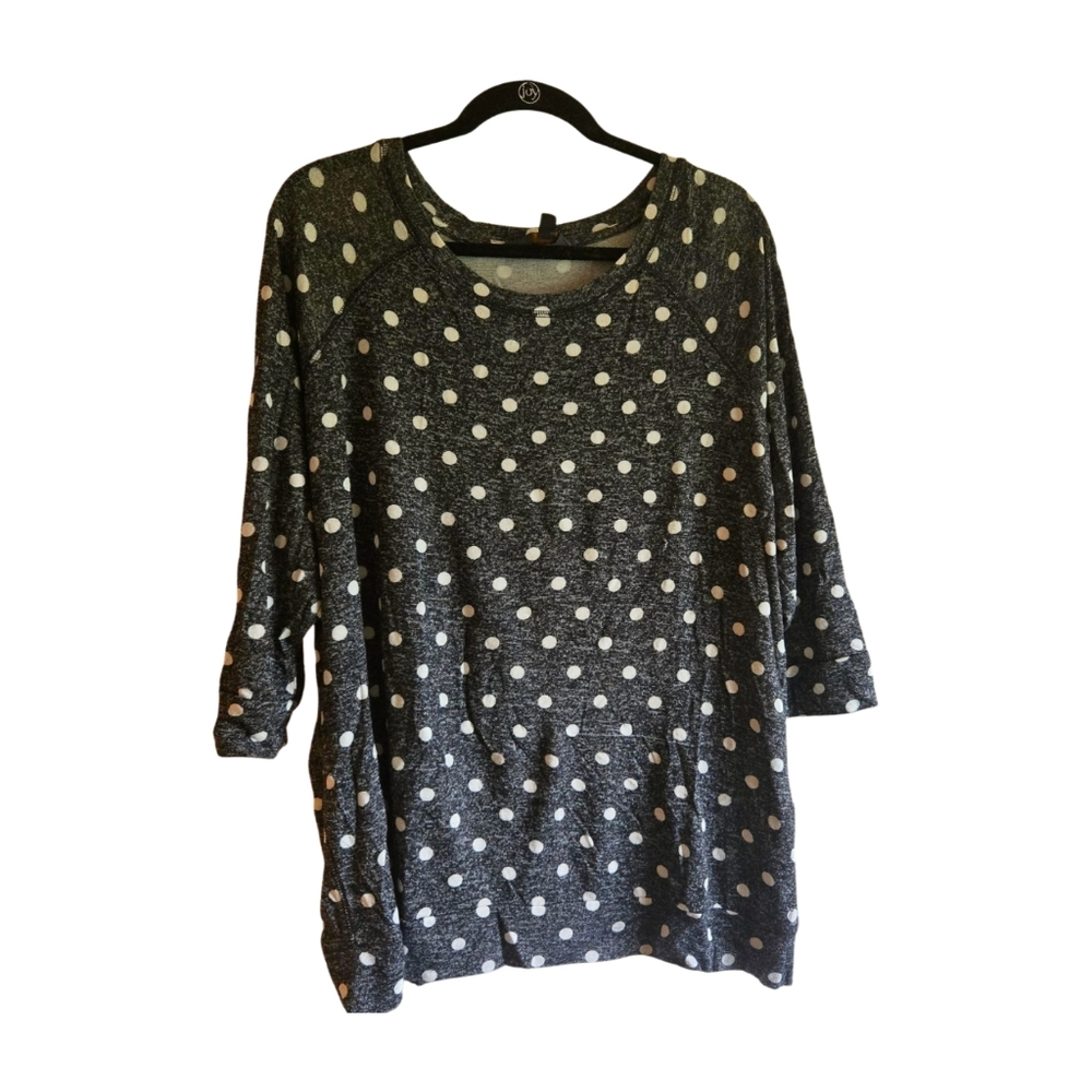 41 HAWTHORNE Polka Dot Long Sleeve Top Charcoal And White